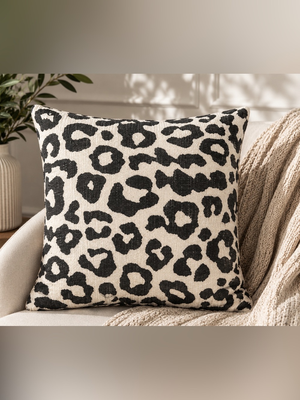 Leopard Print Accent Pillow - Black on Cream